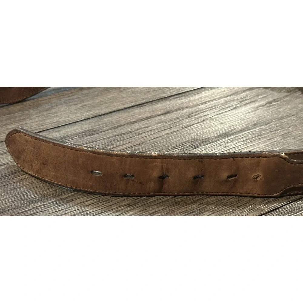 3D DDD Men's Brown Blanket Inlay Western leather Belt Sz 44 Aztec silver accents